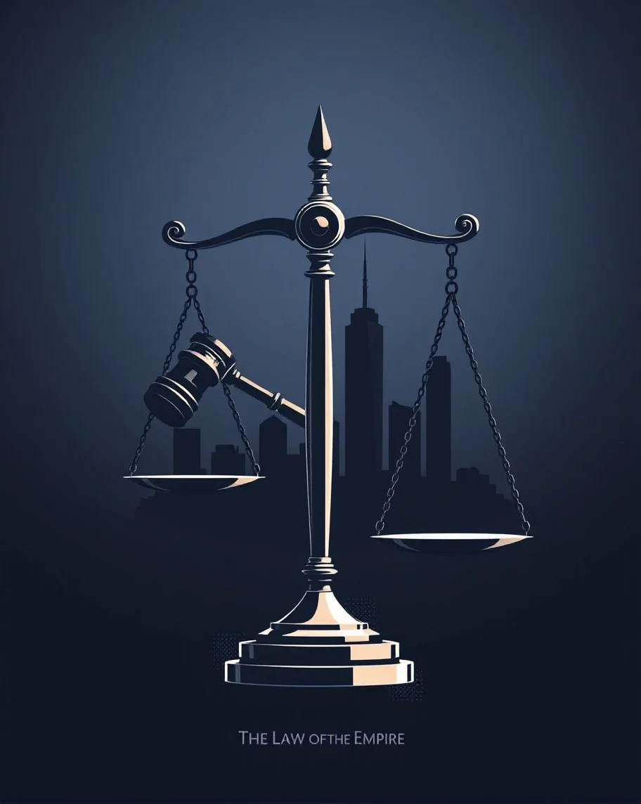 A digital illustration of a balance scale with a gavel, symbolizing justice and the law